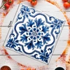 Kép 2/4 - Nyomtatott fa tábla - Mediterrán csempe minta - kék keretes 12,5x12,5cm