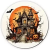 Kép 1/3 - Nyomtatott fa tábla koszorú közép - Halloween kastély 11,8cm