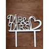 Kép 1/2 - Fa - "Mr & Mrs" tortadísz szíves fehér 11,5cm