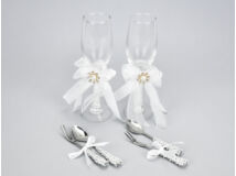 Esküvői pezsgős pohár szett + kanál villa-KIFUTÓ