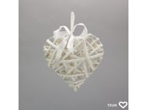 Fehér vessző szív fém vázon 15cm 200/#