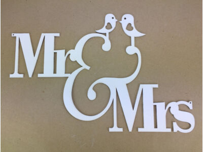 Natúr fa - "MR&MRS" madárkás felirat fehér 28x42cm