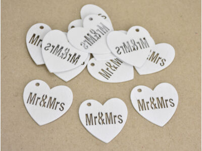 Mr & Mrs fa szív fehér 12db/csomag