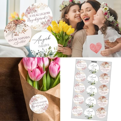 Matrica - Anyák napi kerek matricák - pasztell 15db/lap