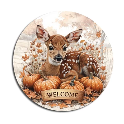 Nyomtatott fa tábla koszorú közép - Bambi welcome 11,8cm