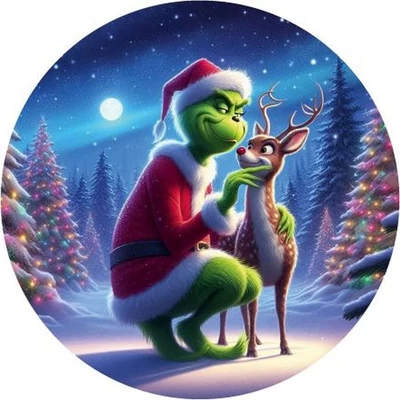 Nyomtatott fa tábla koszorú közép - Grinch őzikével  Nyomtatott fa tábla koszorú közép - Grinch őzikével
