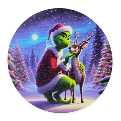 Nyomtatott fa tábla koszorú közép - Grinch őzikével 