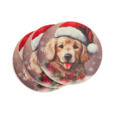 Nyomtatott fa tábla - Karácsonyi golden retriever 3db/csom