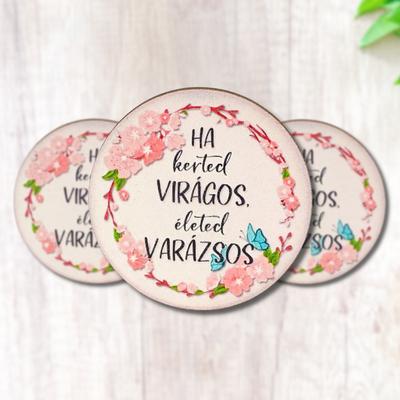 Nyomtatott fa tábla - Kerted virágos - kör 3db/cs - Corollakft
