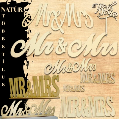 Natúr fa - "MR&amp;MRS" felirat -Több méretben