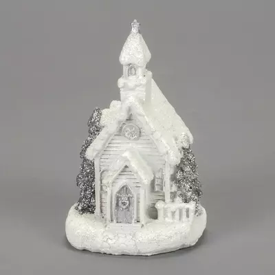 Fehér-ezüst világítós templom kicsi 1db