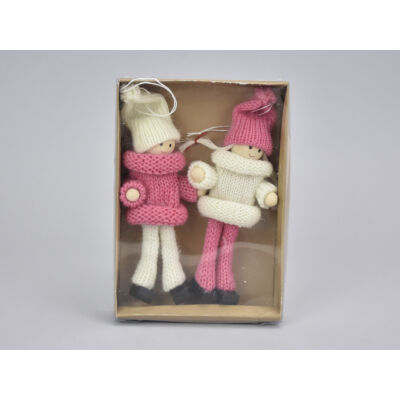 Rózsaszín kötött ruhás babák  2db/doboz