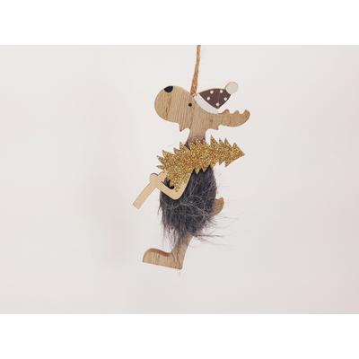 Akasztós rénszarvas figura szőrmés szürke