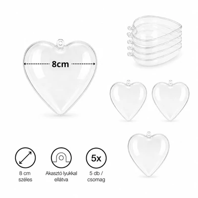 Szív forma szétválasztható műanyag 8cm 5db/csomag