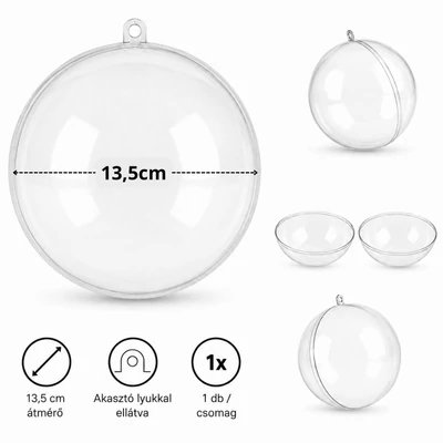 Ajándéktartó szétválasztható gömb műanyag 13,5cm 1db