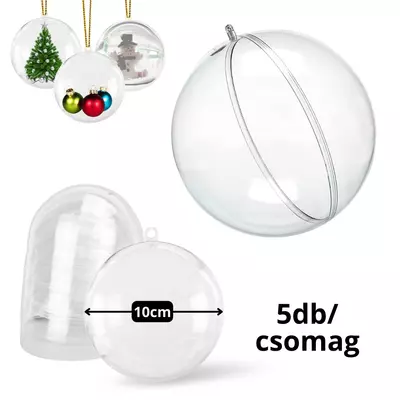 Ajándéktartó szétválasztható gömb műanyag 10cm 5db/csomag
