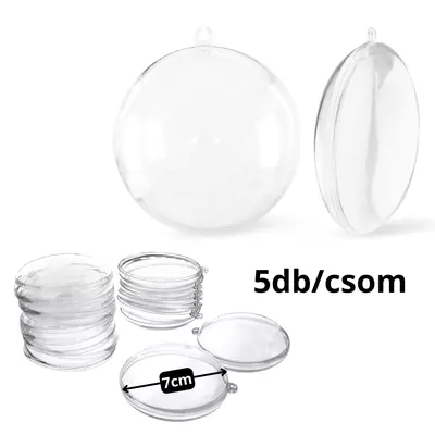 Ajándéktartó szétválasztható gömb műanyag lapos 7x2,5cm 5db/cs