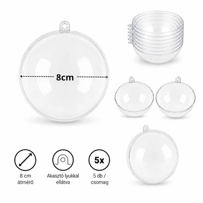 Ajándéktartó gömb műanyag 8cm 5db/csomag
