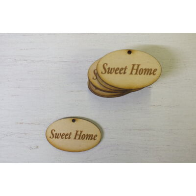 Natúr fa - "Sweet home" gravírozott ovál tábla 10db/csomag - KIFUTÓ