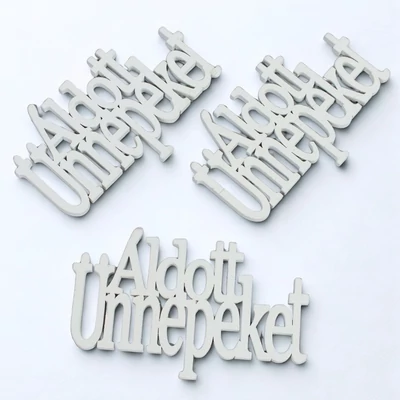 Fa - "Áldott Ünnepeket" felirat koszorúra fehér 14cm 3db/csomag