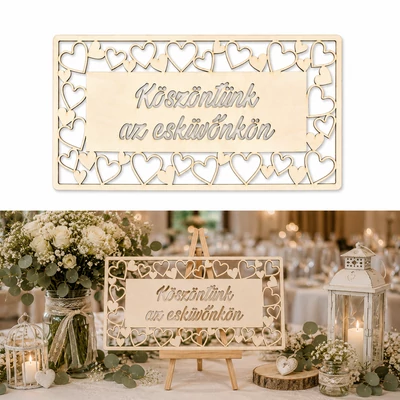 Natúr fa - "Köszöntünk az esküvönkön" tábla 49,5cm