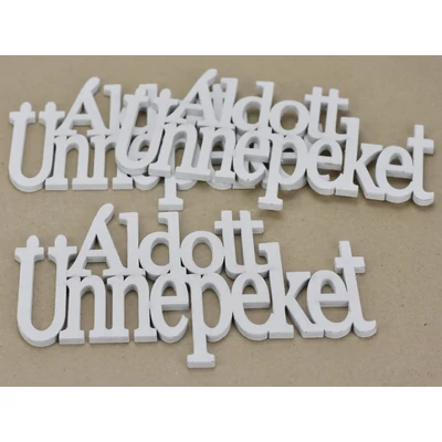 Fa - &quot;Áldott Ünnepeket&quot; felirat koszorúra fehér 21cm 3db/csomag