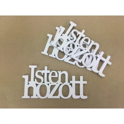Fa &quot;Isten Hozott&quot; felirat koszorúra fehér 7x14cm 3db/csomag