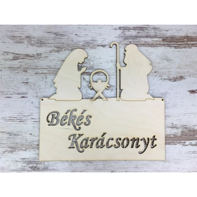 Natúr fa - "Békés Karácsonyt" ajtódísz 24cm