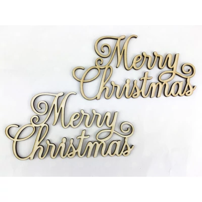 Natúr fa - "Merry Christmas" díszes felirat  2db/csomag