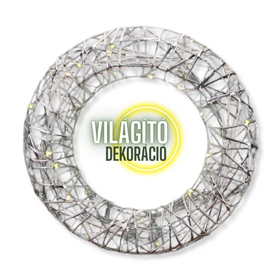 Világító koszorú ezüst 30cm időzítővel LED dekor