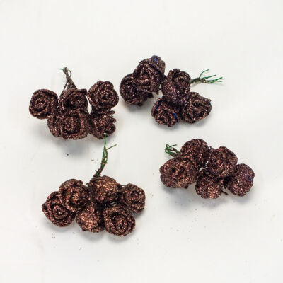 Rózsa csokor csillámos barna 6 fejes 4cs/csomag