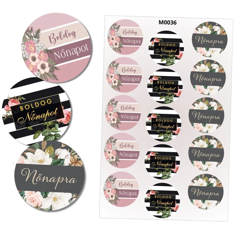 Matrica - Boldog nőnapot kerek matricák 15db/lap