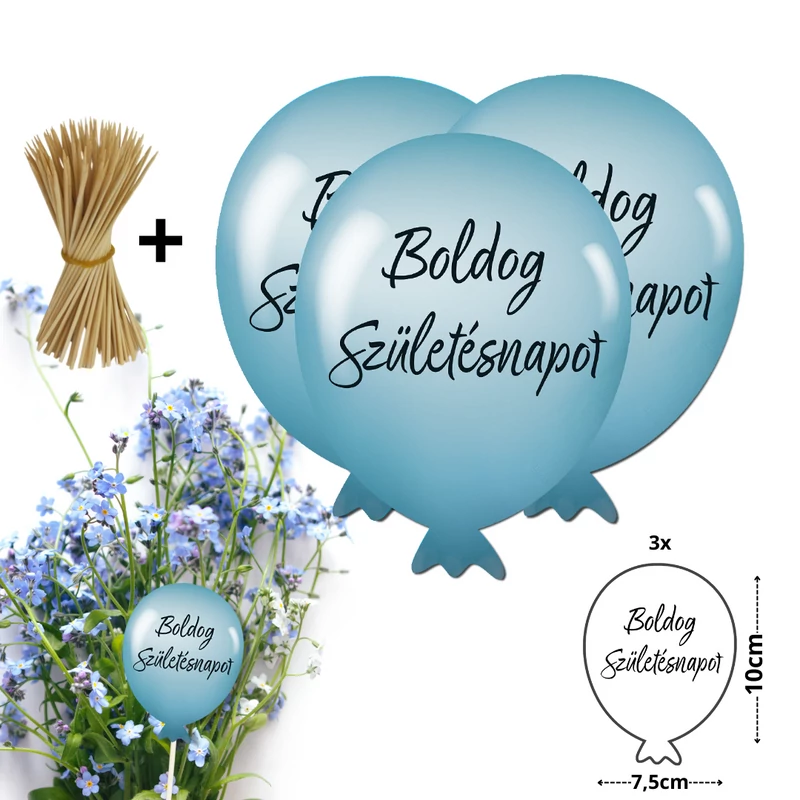 Nyomtatott dekorkarton - Boldog születésnapot lufi - pkék 3db/csomag