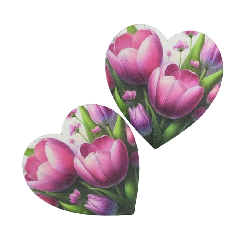 Nyomtatott dekorkarton -Tulipános szív 10cm 2db/csomag