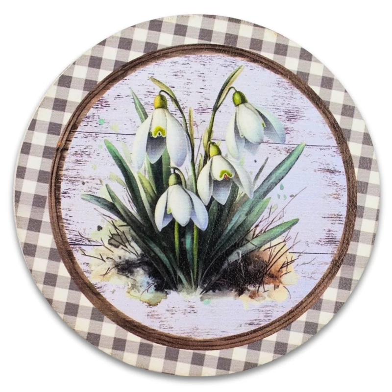 Nyomtatott dekorkarton - Hóvirágok retró koszorúközép 14,8cm