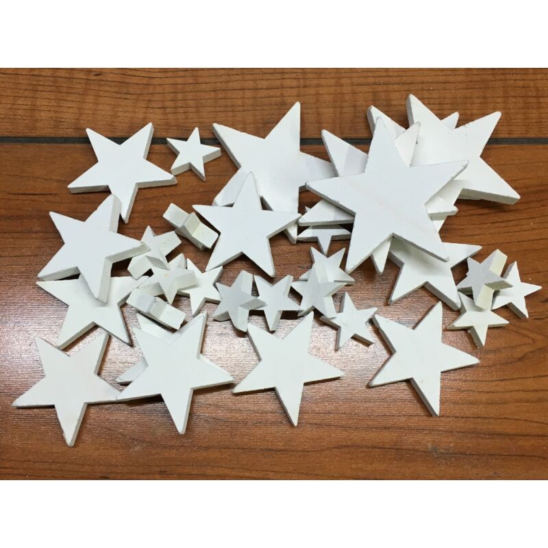 Fehér fa csillagok vegyes 30db/csomag