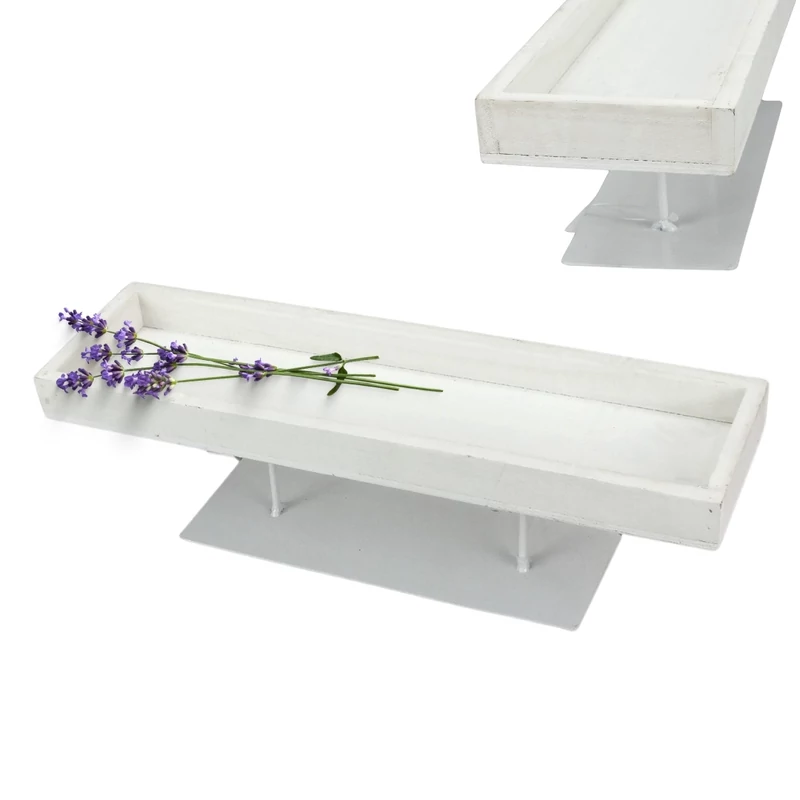 Dekorációs alap fém talpon fehér 35x10cm