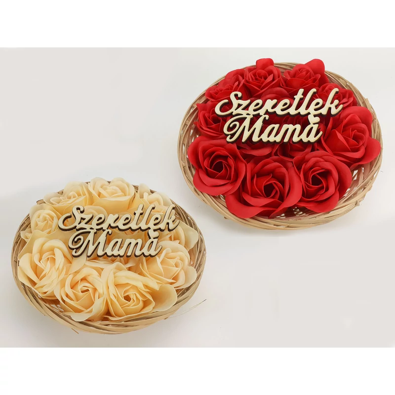 Anyák napi kerek kosárka krém "Szeretlek Mama"