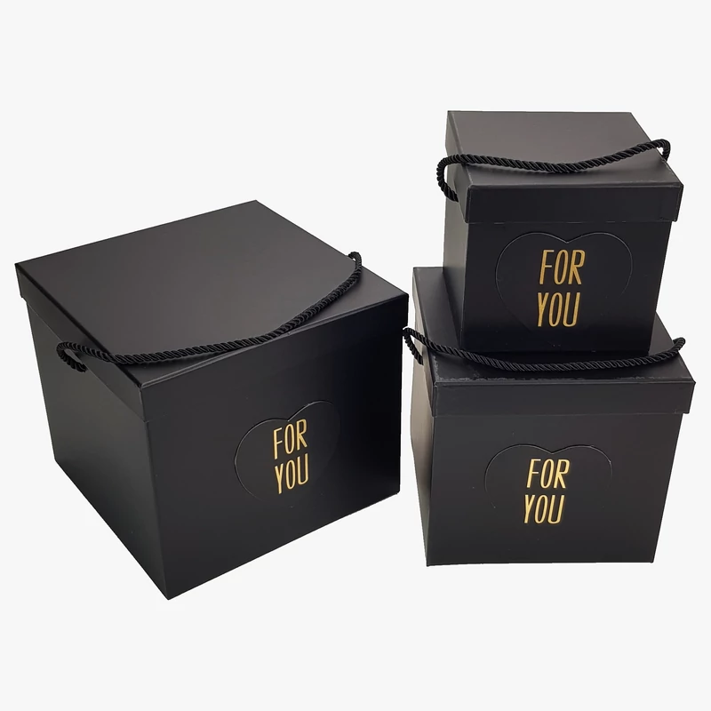 Kocka papírdoboz " For you" fekete 3db/szett 18/#