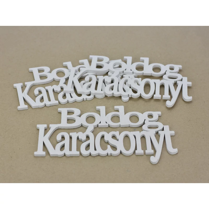 Fa - "Boldog Karácsonyt" felirat koszorúra fehér 14cm 3db/csomag Fa - "Boldog Karácsonyt" felirat koszorúra fehér 14cm 3db/csomag