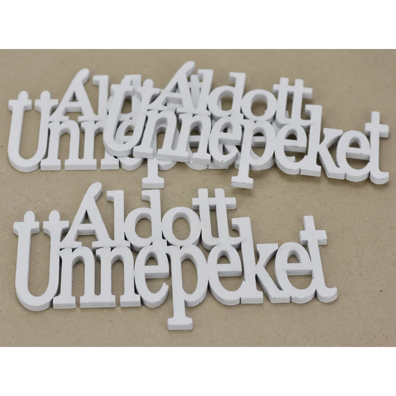 Fa - &quot;Áldott Ünnepeket&quot; felirat koszorúra fehér 21cm 3db/csomag