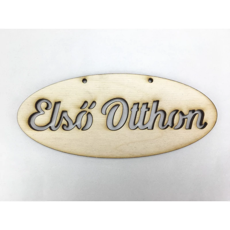 Natúr fa - "Első Otthon" ovál tábla 6x14cm -KIFUTÓ