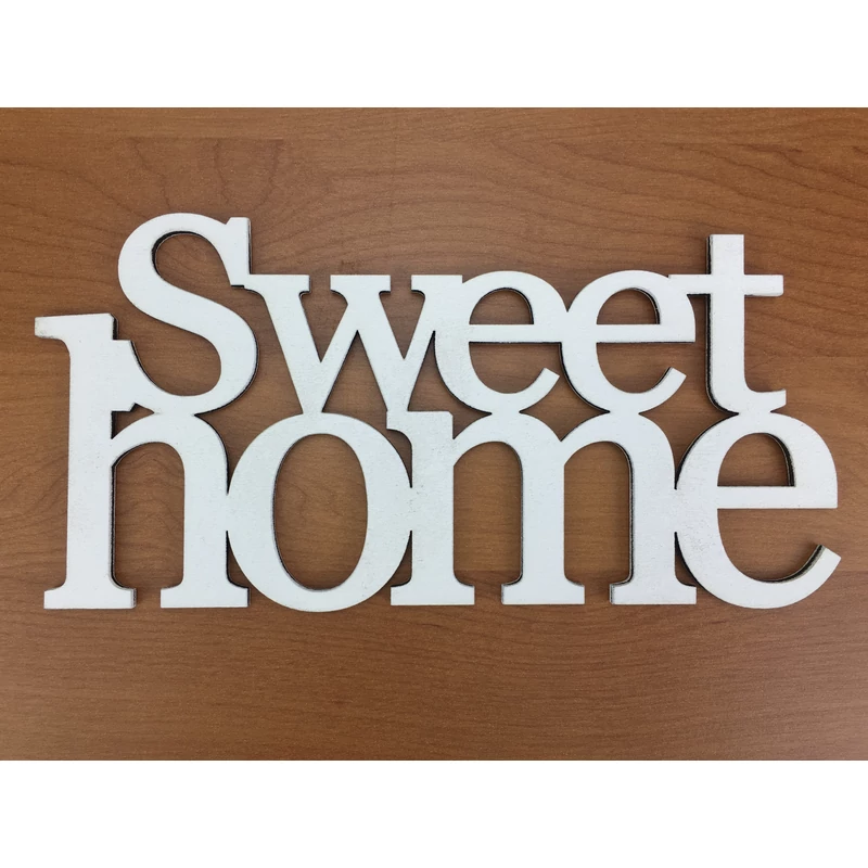 Fa - "Sweet home" felirat koszorúra fehér 11,5x20cm