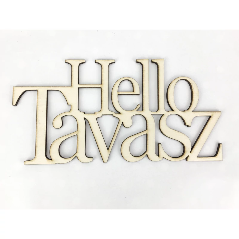 Natúr fa - "Hello Tavasz" felirat koszorúra 11,5x20cm