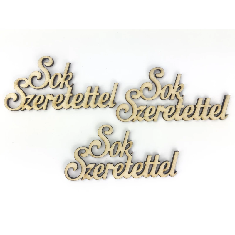 Natúr fa - "Sok szeretettel" felirat  4,5x9cm 3db/csomag