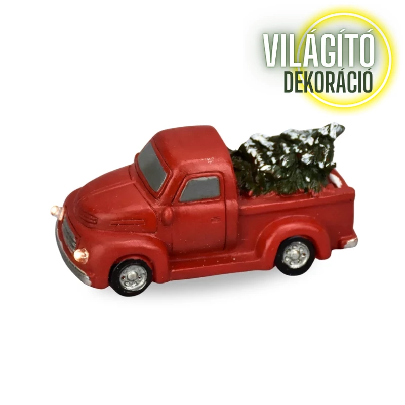 Vintage pick up fenyőfával világítós piros