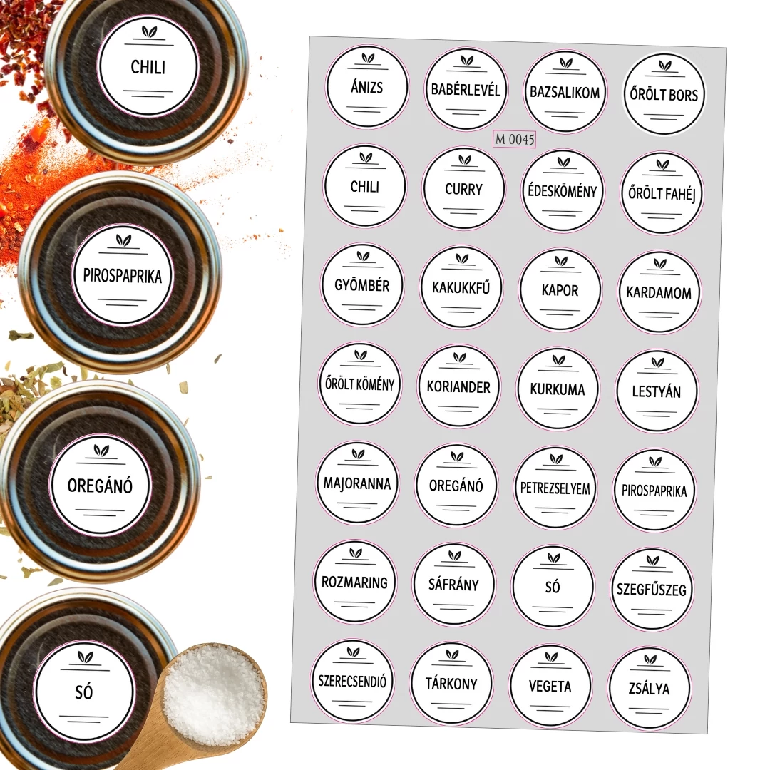 Matrica - Fűszerek alap 3cm 28db/lap