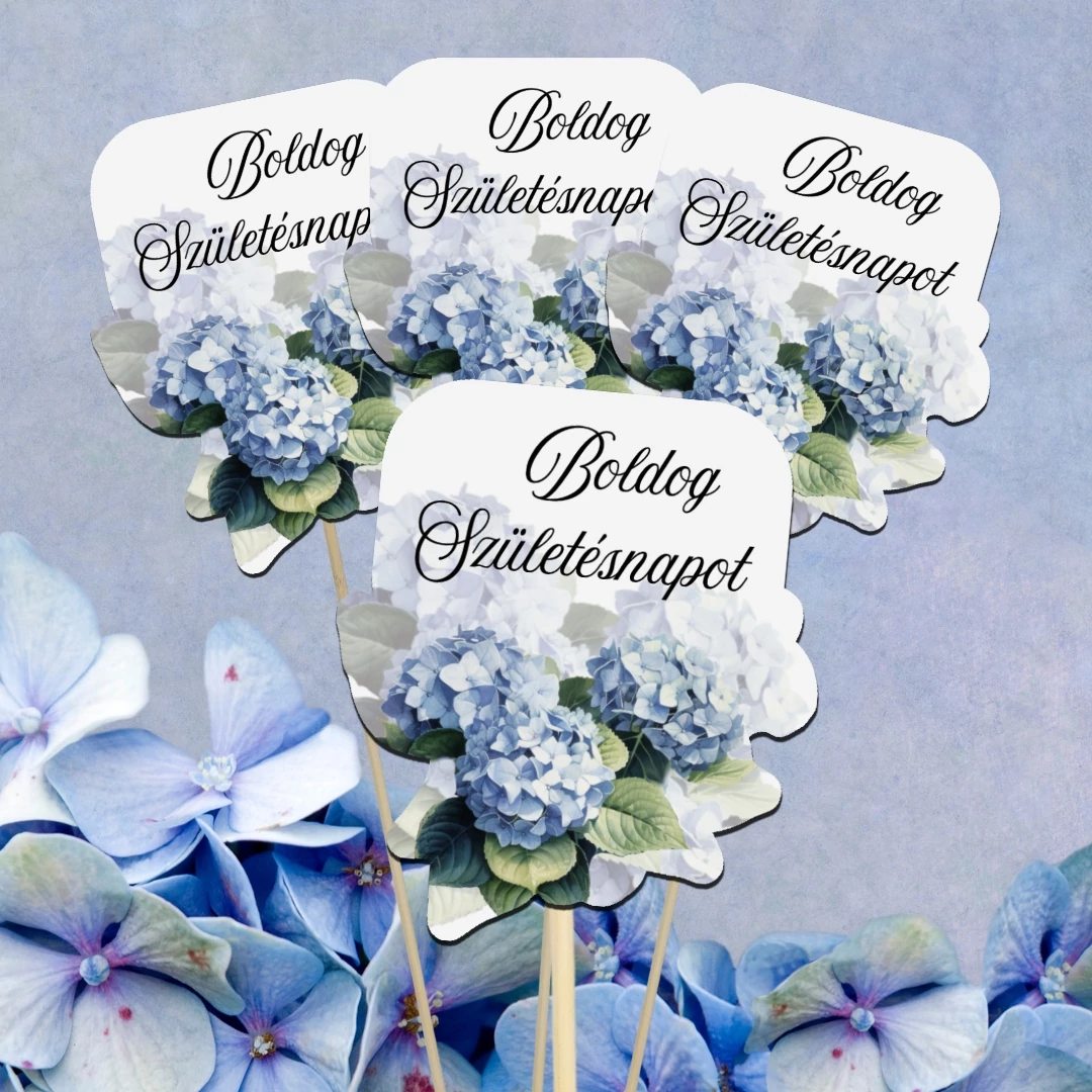Nyomtatott dekorkarton - Boldog születésnapot virágos tábla - kék 4db/csomag