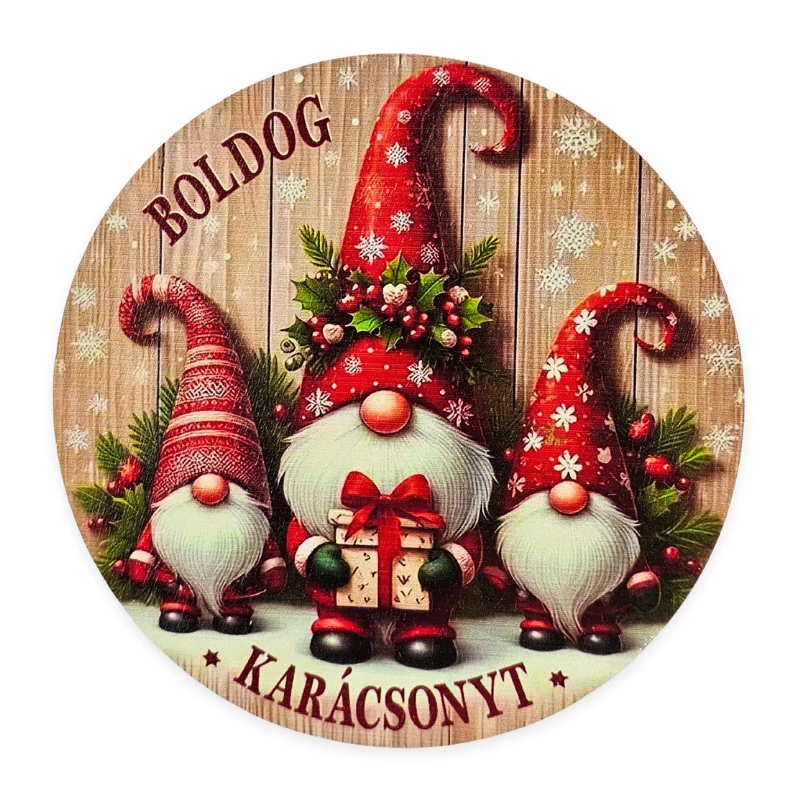 Nyomtatott fa tábla koszorú közép - Piros manók 