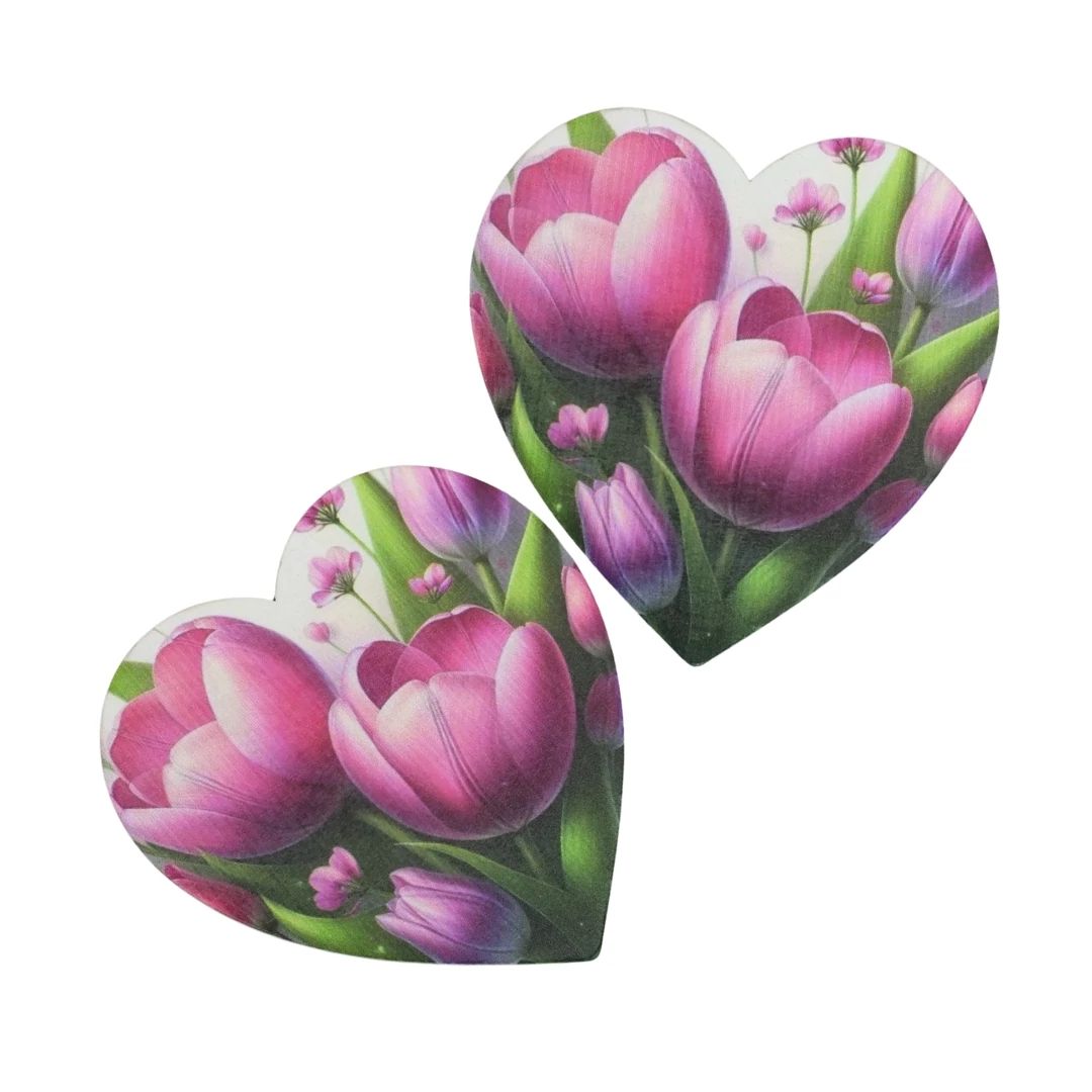 Nyomtatott fa tábla -Tulipános szív 10cm 2db/csomag